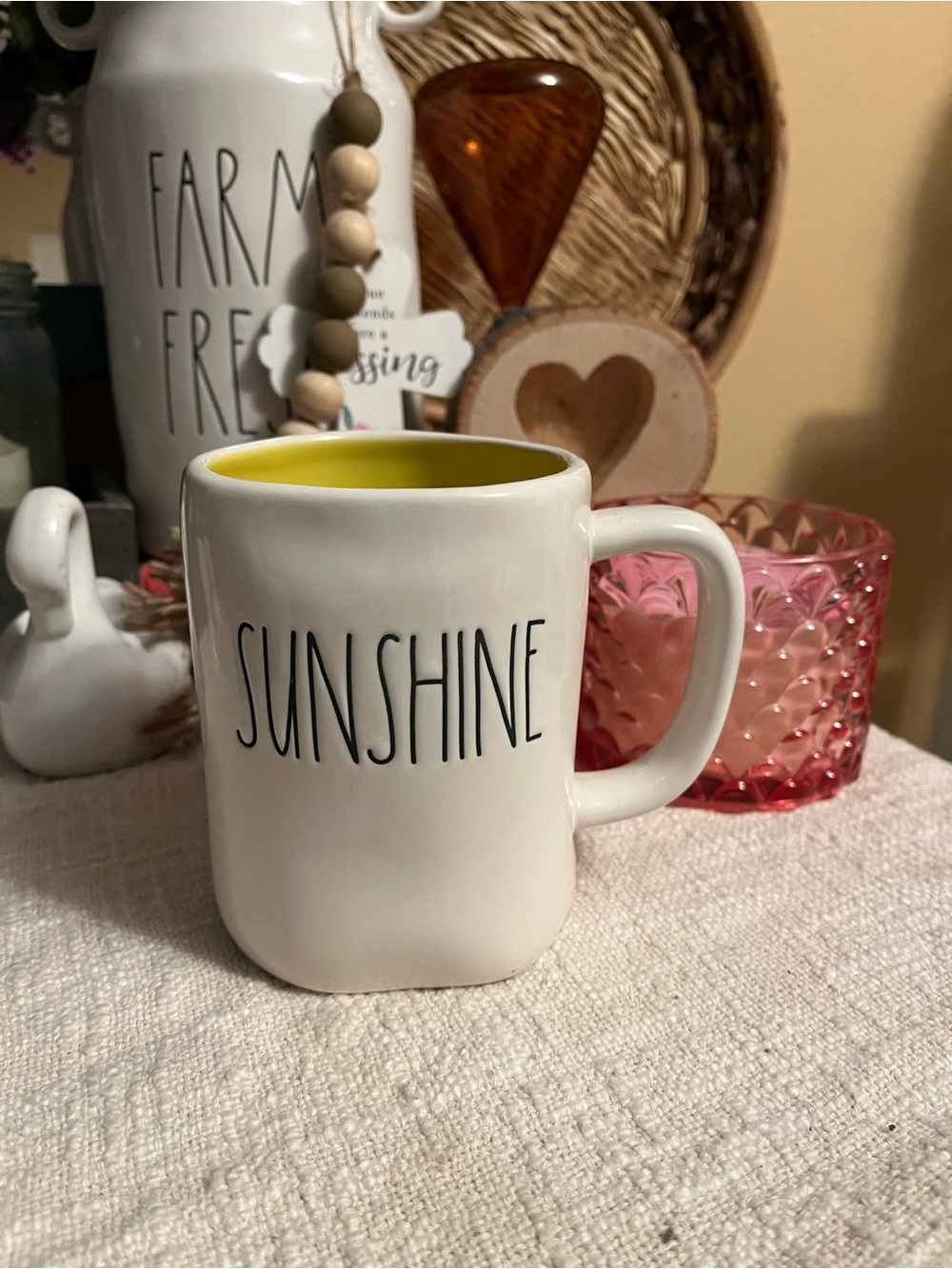 Rae Dunn WHITE Mug with Yellow Interior - SUNSHINE